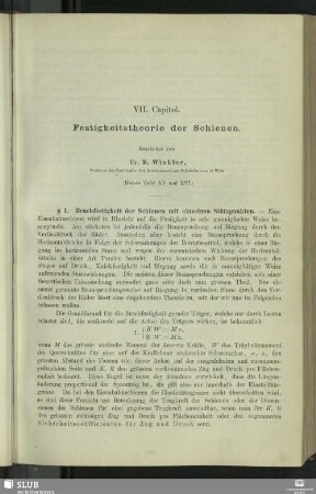 VII. Capitel. Festigkeitstheorie der Schienen
