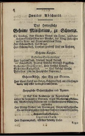 Zweiter Abschnitt. Das Herzogliche Geheime Ministerium, zu Schwerin