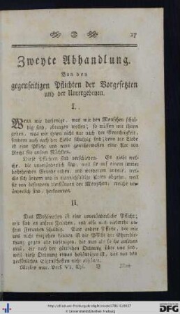 II. Abhandlung. Von den gegenseitigen Pflichten der Vorgesetzen und der Untergebenen.