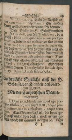 Lutherische Sprüche auß der H. Schrifft/ von Klarheit deß Göttlichen Wortes.
