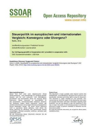Steuerpolitik im europäischen und internationalen Vergleich: Konvergenz oder Divergenz?