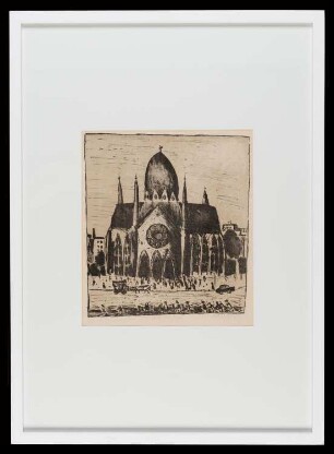 Lithografie des Künstlers Curt Mühlenhaupt, Titel: Heilig-Kreuz-Kirche, 1967