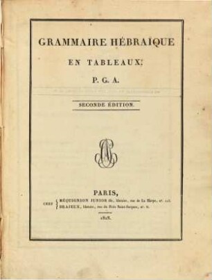 Grammaire Hébraïque en tableaux