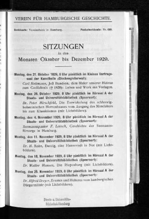 Sitzungen in den Monaten Oktober bis Dezember 1929.