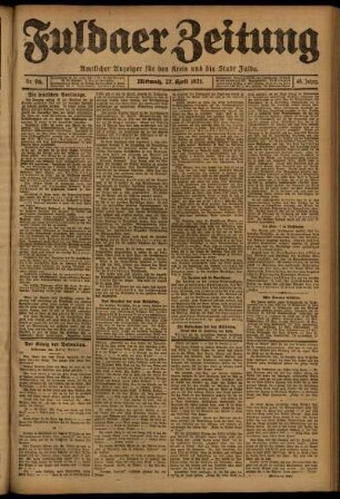Ausgabe vom Mittwoch, den 27. April 1921.