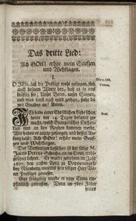 Das dritte Lied: Ach Gott! erhör mein Seufzen und Wehklagen.