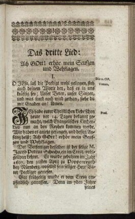 Das dritte Lied: Ach Gott! erhör mein Seufzen und Wehklagen.