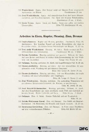 Arbeiten in Eisen, Kupfer, Messing, Zinn, Bronze (Nr. 318 - 357)