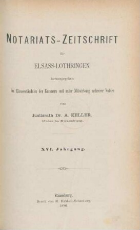 16.1896: Notariats-Zeitschrift für Elsass-Lothringen