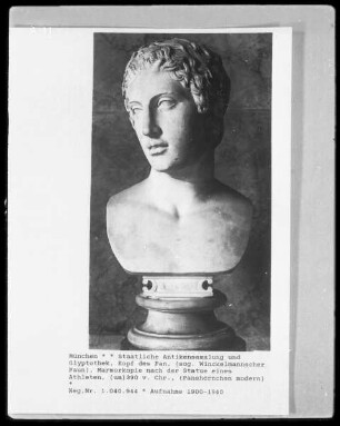 Kopf des Pan (sog. Winckelmannscher Faun), Marmorkopie nach der Statue eines Ahtleten