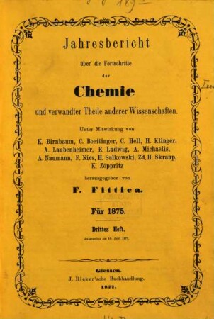 Jahresbericht über die Fortschritte der Chemie und verwandter Teile anderer Wissenschaften. 1875,2 (1877)
