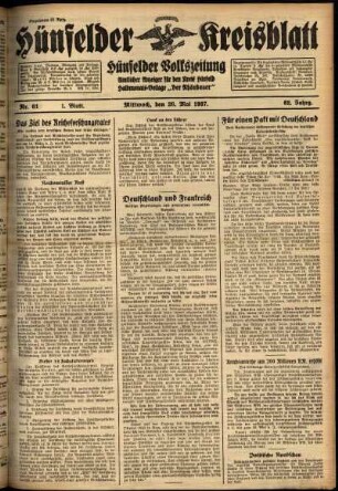 Erste Ausgabe vom Mittwoch, den 26. Mai 1937.