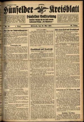 Erste Ausgabe vom Mittwoch, den 26. Mai 1937.