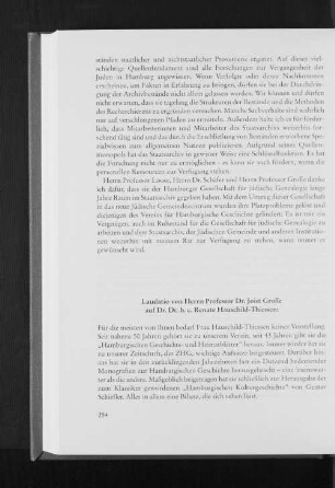 Laudation von Herrn Professor Dr. Joist Grolle auf Dr. Dr. h. c. Renate Hauschild-Thiessen: