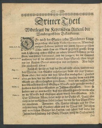 Dritter Theil Widerleget die Ketzerischen Articul der Weinbergerischen Bekandtnus.