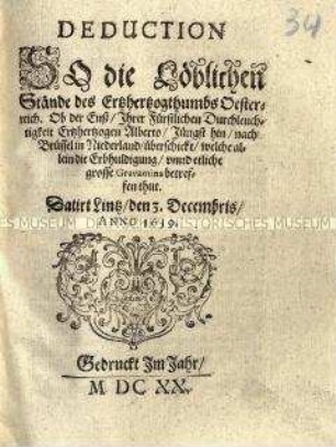 Schreiben der Oberösterreichischen Stände an Erzherzog Albrecht VII. von Habsburg