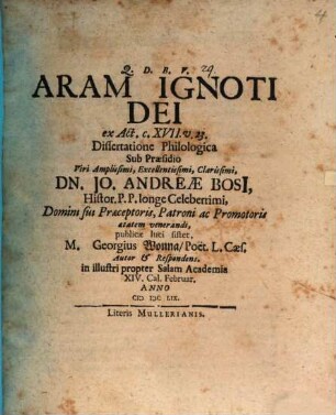 Aram Ignoti Dei ex Act. c. XVII. v. 23.