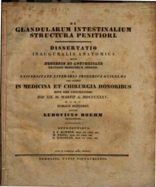 De glandularum intestinalium structura penitiori : Diss. inaug. anat. ; cum II. tabulis aeneis