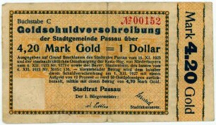 Geldschein / Notgeld, Dollar (USD), 4,20 Goldmark, 15.11.1923