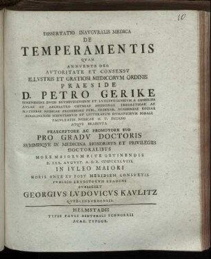 Dissertatio Inauguralis Medica De Temperamentis