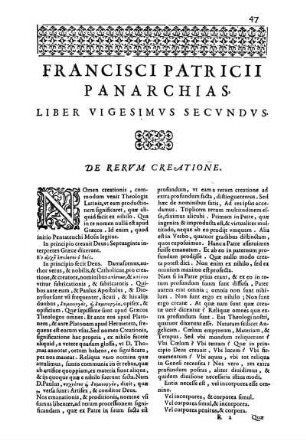 Liber Vigesimvs Secvndvs. De Rervm Creatione