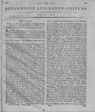 Champollion, J. F.: L'Egypte sous les Pharaons. T. 1-2. Paris: De Bure 1814 (Beschluss der im vorigen Stück abgebrochenen Recension.)