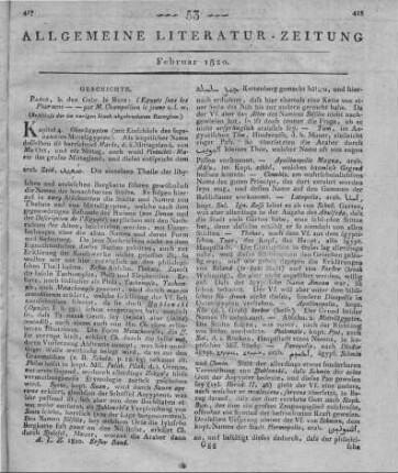 Champollion, J. F.: L'Egypte sous les Pharaons. T. 1-2. Paris: De Bure 1814 (Beschluss der im vorigen Stück abgebrochenen Recension.)