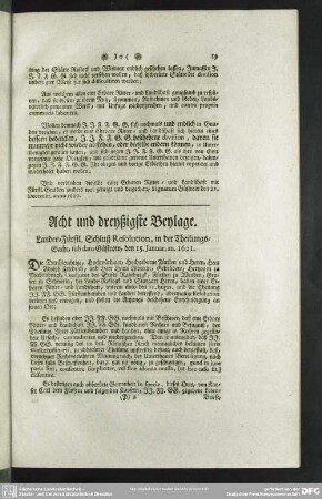 Acht und dreyßigste Beylage. Landes-Fürstl. Schluß Resolution, in der Theilungs-Sache, sub dato Güstrow, den 15. Januar. an. 1621.