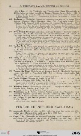 Verschiedenes und Nachtrag (Nr. 678-700)