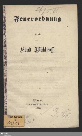 Feuerordnung für die Stadt Mühltroff