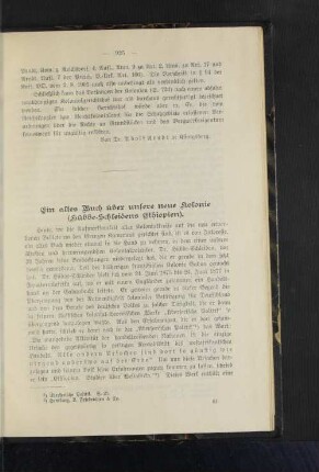 Ein altes Buch über unsere Kolonie (Kübbe-Schleidens (Äthiopien).