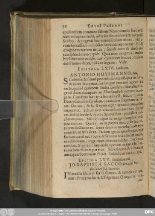 Epitola LXV. Mediolanum. Io. Baptistae Sacco, Senatui Mediolanensi à Secretis.