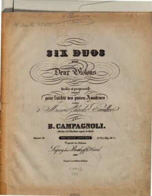 Six duos pour deux violons faciles et progressifs : oeuv. 14
