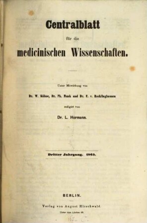 Centralblatt für die medicinischen Wissenschaften, 3. 1865