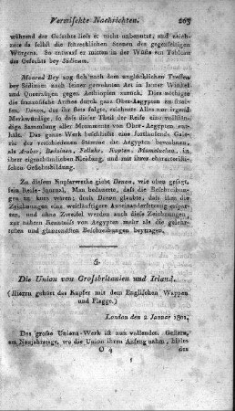 Die Union von Großbritanien und Irland : London den 2 Januar 1801