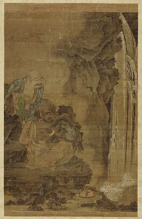 Zwei Arhats (Rakan) betrachten den Wasserfall