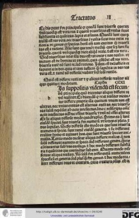 [H]is suppositis videndum est secundum principale quomodo dicuntur aliqua differre re vel realitert (!), et dicendum quod re et realiter dicuntur differre proprie illa quorum unum non est alterum...