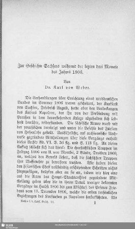 Zur Geschichte Sachsens während der letzten drei Monate des Jahres 1806