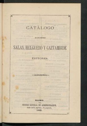 Catálogo de los señores Salas, Helguero y Gaztambide, editores