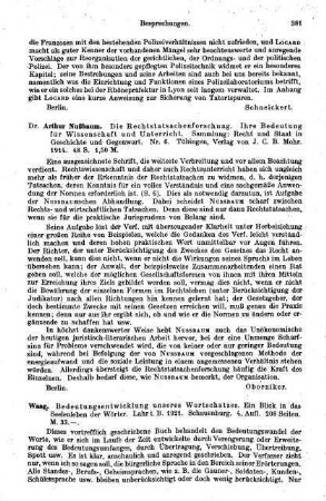 381-382, Waag. Bedeutungsentwicklung unseres Wortschatzes. Ein Blick in das Seelenleben der Wörter. 1921