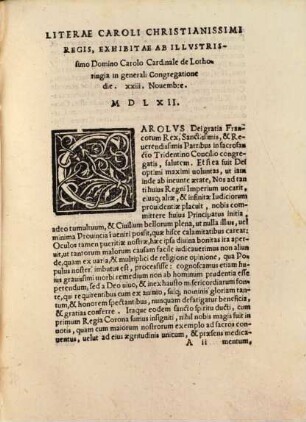Literae Caroli, Christianissimi Francor. Regis ad S. Synodum Trid. exhibitae ab Illustr. D. Carolo, Card. de Lothar. in generalti congreg. : d. XXIII, Nov. 1512