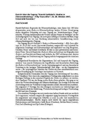 Bericht über die Tagung "Harold Garfinkel's Studies in Ethnomethodology – Fifty Years After", 26.-28. Oktober 2017, Universität Konstanz