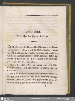 Erster Brief. Kennzeichen der falschen Edelsteine