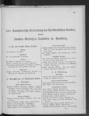 XIV. Consularische Vertretung des Norddeutschen Bundes, sowie Bundes-Verkehrs-Anstalten in Hamburg.