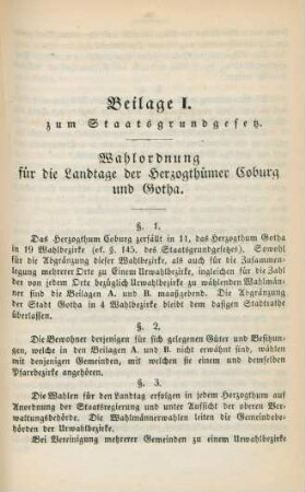 Beilage I. zum Staatsgrundgesetz. Wahlordnung für die Landtage der Hezrogthümer Coburg und Gotha