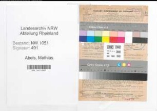 Entnazifizierung Mathias Abels , geb. 14.09.1898 (Konditor)