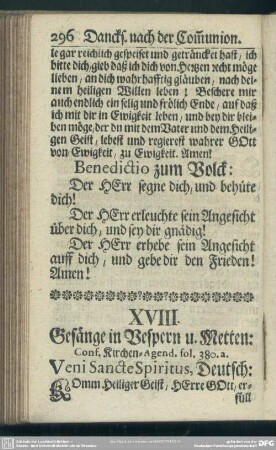 XVIII. Gesänge in Vespern u. Metten: Conf. Kirchen-Agend. fol. 380.a