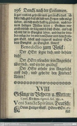 XVIII. Gesänge in Vespern u. Metten: Conf. Kirchen-Agend. fol. 380.a
