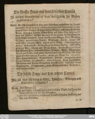 Die sechste Frage aus dem achten Capitel. Wie soll man sich dabey in Essen, Trincken, Bewegen und Schlaffen [et]c. verhalten?