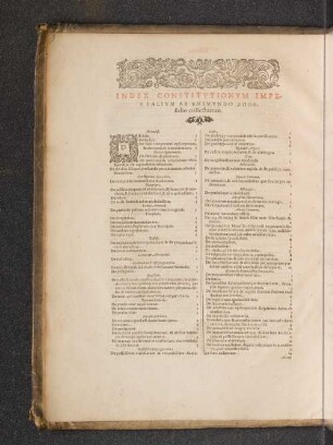 Index Constitutionem Imperialium ab endimundo Bonefidio collectarum.